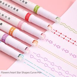 Highlighters 16Pcsset Kawaii Flowers Line Shaped Highlighter Pens Roller Tip Curve Liner Marker for Writing Journaling Drawing Stationery 230428