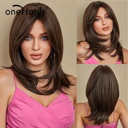 Brown Wig Long Straight Synthetic Wigs for women Daily Natural Wigs with Bangs Heat Resistant Fibre Hairfactory direct