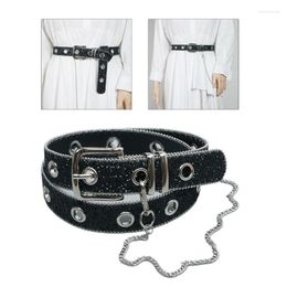 Belts Sparkly Women For Jeans Faux Leather Belt Single Grommet Metal Chain 1.3" Wide Fashion Casual Pant