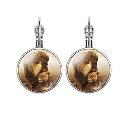 Dangle Earrings & Chandelier Lion King Steampunk Jewellery With Glass Cabochon Silver Colour Ear Hook Drop Friend Gift