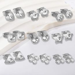 Stud Earrings Gothic Cubic Zirconia Steel Heart Star Geometric Minimalist Ear Piercing For Women/Man Punk Trendy Gifts