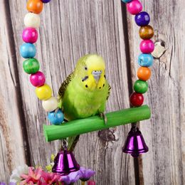 Other Bird Supplies Small And Medium Parrot Stand Toy Natural Wooden Colourful Stick Swing With Beads Bell Cage Supplie