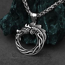 Pendant Necklaces Vintage Viking Ouroboros Self Devourer Necklace Men's Charm Amulet Dragon Stainless Steel Jewellery Boyfriend Gift