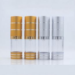 Storage Bottles 10ML Emulsion Airless Bottle Empty Gold Silver Cosmetic Packaging Sample Sack Top Grade Essence Pump
