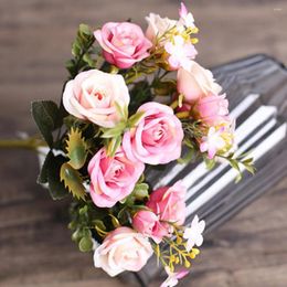 Decorative Flowers Silk Artificial Small Rose Wedding Fake Festival Supplies Home Decor Bouquet DIY Party Gift Idea