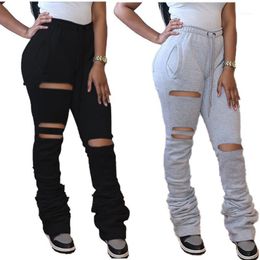 Women's Pants & Capris Winter Thick Warm Gray Drawstring Stacked Flare High Waist Joggers Womens Fashion 2023 Sweatpants1