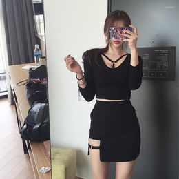 Skirts Korean Style Black Package Hip Women Skirt Girl Irregular Hem Pencil Micro Mini Sexy Slim Party 2023