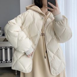 Women's Trench Coats 2023 Winter Small Fragrant Wind Round Neck Diamond Lattice Cotton-padded Jacket Female Korean Light Casual Coat