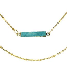 Pendant Necklaces Gold Bezel Jewelry Girl Necklace Faceted Natural Stone Long Rectangle Chain Marble Green Howlite Connector