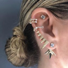 Stud Earrings Gold Silver Color Micro Pave Cz Spike Geometric For Women Punk Rivet Fashion