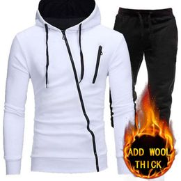 Men's Tracksuits Winter Sweatshirt Pants Casual Track Suit Sportswear Fitness Men Clothing Sweat Suits 2 Piece Set Unique Zipper Design