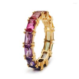 Cluster Rings 5 Colors Shiny Cubic Zircon Women Gold Color Female Daily Wear Stylish Colorful Anniversary Girl Gift Jewelry