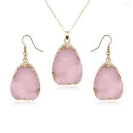 Pendant Necklaces 1Set Bohemia Lewelry Fake Drusy Druzy Pink Resin Stone Pendants Necklace Jewellery Chain Long For Women Female N181