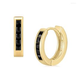 Stud Earrings Kolmnsta Gold Hoop 925 Sterling Silver Black Cubic Zirconia Cuff Plated Huggie 10mm Round Tiny Click-Top