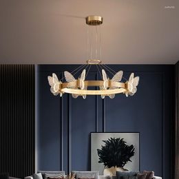 Pendant Lamps Nordic Butterfly Lamp All Copper Light Luxury Living Room Chandelier For Decoration Bedroom Wall Sconce