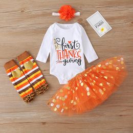 Clothing Sets Halloween Born Girl Clothes Set Toddler Baby Letter Print Pullover Skirt Headband Foot Cover 4pcs Outfits 0-18m