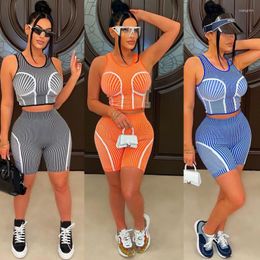 Women's Tracksuits Two Piece Shorts Pant Sets Womens Outfits Striped Tracksuit Stretchy Crop Top 2 Set Jogger Suits Summer Clothing For