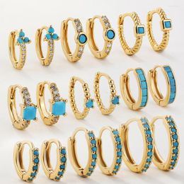 Hoop Earrings 3 Pair/lot Bohemia Green Stone Small Female Gold Colour Circle Huggie Trendy Jewellery For Women