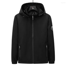 Men's Jackets Autumn Windbreaker Jacket For Men Hooded Letter Printed Outdoor Clothing Solid Zipper Pocket