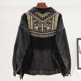 Women's Jackets Fringe Denim Jacket For Women Embroidery Rivet Long Sleeve Casual Autumn Winter Coat Outwear