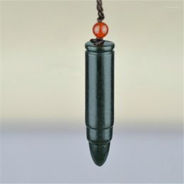 Pendant Necklaces Natural Dark Green Stone Carved Head Necklace Lucky Amulet Men's Jewellery