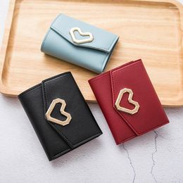 Wallets Fashion Heart Shaped Wallet Women Simple Square Multi Card Three Fold Pu Leather Solid Colour Coin Purse Holders