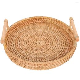 Dinnerware Sets Coffee Table Tray Serving Wicker Woven Round Rattan Fruit