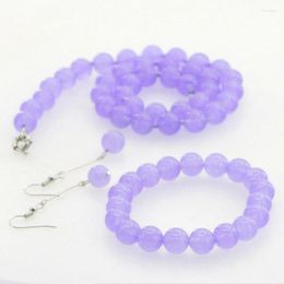 Necklace Earrings Set Elegant 10mm Violet Jade Birth Stone Bracelet Earring Woman Girl Valentine's Day Birthday Gift Making Design