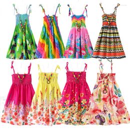 Girl Dresses 2023 Kids Summer Dress For Girls Bohemian Floral Sling Ruffles Beach Princess Clothing 2 6 8 12 With Necklace Gift