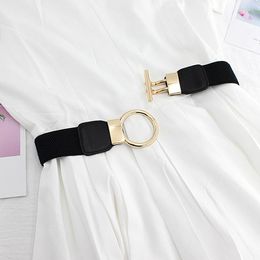 Belts 4cm Female Trendy Waistband Round Buckle Thin Fake Leather Elastic Seal Band Elegant Dress Blazer Belt Accessories