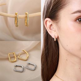 Hoop Earrings Square Circle For Women Stainless Steel Shiny Cubic Zircon Geometry Korean Fashion Birthday Jewellery Gift