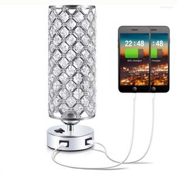 Table Lamps Modern Crystal Side Lamp Silver Hollow Light USB Charging Port Bedroom Decoration Bedside Night