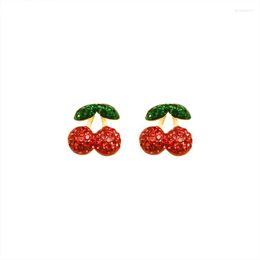 Stud Earrings YCHM Cute Crystal Cherry For Women Stainless Steel Tiny Earring Red Aesthetic Sweet Girl Party Accessories Jewelry Gift