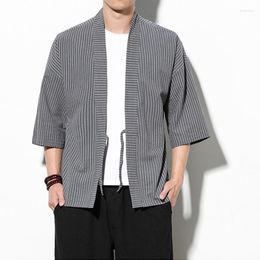 Ethnic Clothing Traditional Japanese Kimonos Harakuju Striped Kimono Cardigan Men Asian Streetwear Robe Samurai Yukata Haori 10913