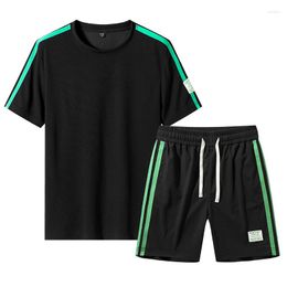 Running Sets 2023 Summer Quick Dry Men's Tracksuits Suit Casual Printed Short Sleeve T Shirt Pants 2 Peice Joggers Set