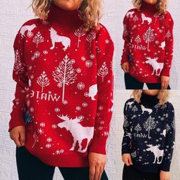 Women's Sweaters Ladies Christmas Tops Shirt Wool Knit Round Neck Print Blouse Long-Sleeved Sweater Women Cute And Warm