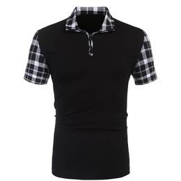 Men's Polos Summer Casual Stritching Short Sleeve Polo Shirt Business Clothes Luxury Tee Male Fashion Grid Zipper Tops Men 230428