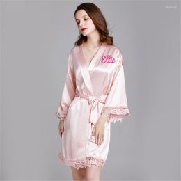 Women's Sleepwear Personalized Solid Satin Robes With Name Bridal Party Silk Kimono Embroider Bridesmaid Gifts Wedding