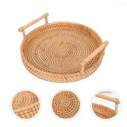 Dinnerware Sets Round Bathroom Tray Rattan Basket Trays Coffee Table Woven Serving Fruit