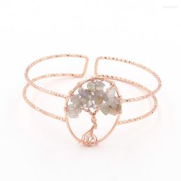 Bangle Rose Gold Colour Wire Oval Tree Of Life Labradorite Stone Cuff Amethysts Crystal Ethnic Style Jewellery