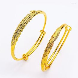 Bangle Wholesale Jewelry-- Push Pull Peacock For Women Fashion Jewelry Pure Gold Color