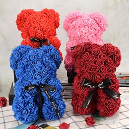 Decorative Flowers & Wreaths 25cm Teddy Bear Heart Artificial Flower Rose Valentines Day Gift Wedding Decoration Hand Made Year Christmas Ho