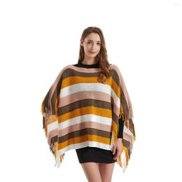 Scarves Women Spring Autumn Shawl Lady Knitted Two Way Wrap Striped Pullover Loose Leisure Sweater Fall Poncho With Tassel Drop Ship