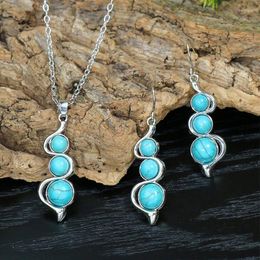 Necklace Earrings Set Bohemia Vintage Turquoise Gourd Flower Pendant For Women Girls Simple Personality Geometric Jewellery Gifts