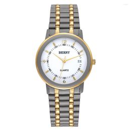 Wristwatches BERNY 34cm Men Titanium Watch Quartz Ultra Lightweight Wristwatch Gold Tone Calendar Watches Japan Luxury Male Clock Waterproof