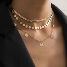 Chains Jewelry Temperament Simple Disc Pendant Suit Necklace Trend Geometric Thin Chain Female