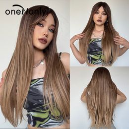 Brown Wig Long Straight Wigs for Women Party Cosplay Natural Human Hair Heat Resistantfactory direct