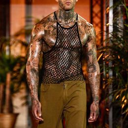 Men's Tank Tops 2023 Summer Men's Sexy See Through Hollow Out Mesh Vest Shirts Men Clothes Fashion Partywear Sleeveless Man Camisole