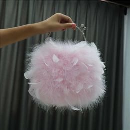 Shoulder Bags Luxury Ostrich Feather Party Evening Clutch 2023 Women Wedding Purses and Handbags Round Chain Fashion Designer 230426