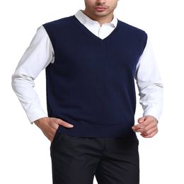 Men is challe suéter de cachemira mezcla liviana v cuello sin mangas marina azul marino, x-larga
